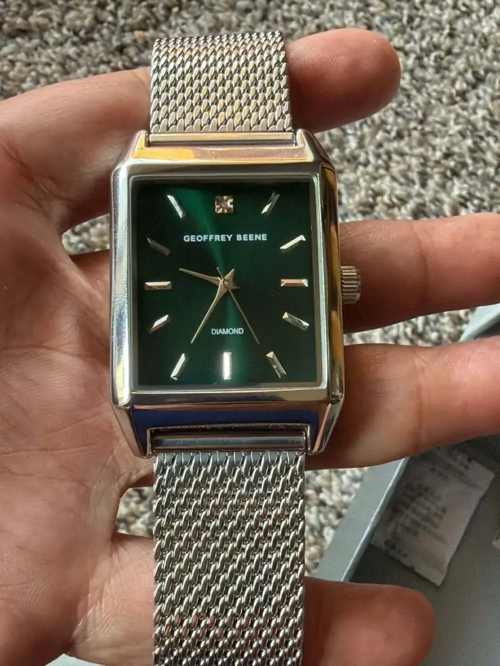 Geoffrey Beene GBA0054SL Rectangular Diamond Accent Men's Mesh Strap Watch
